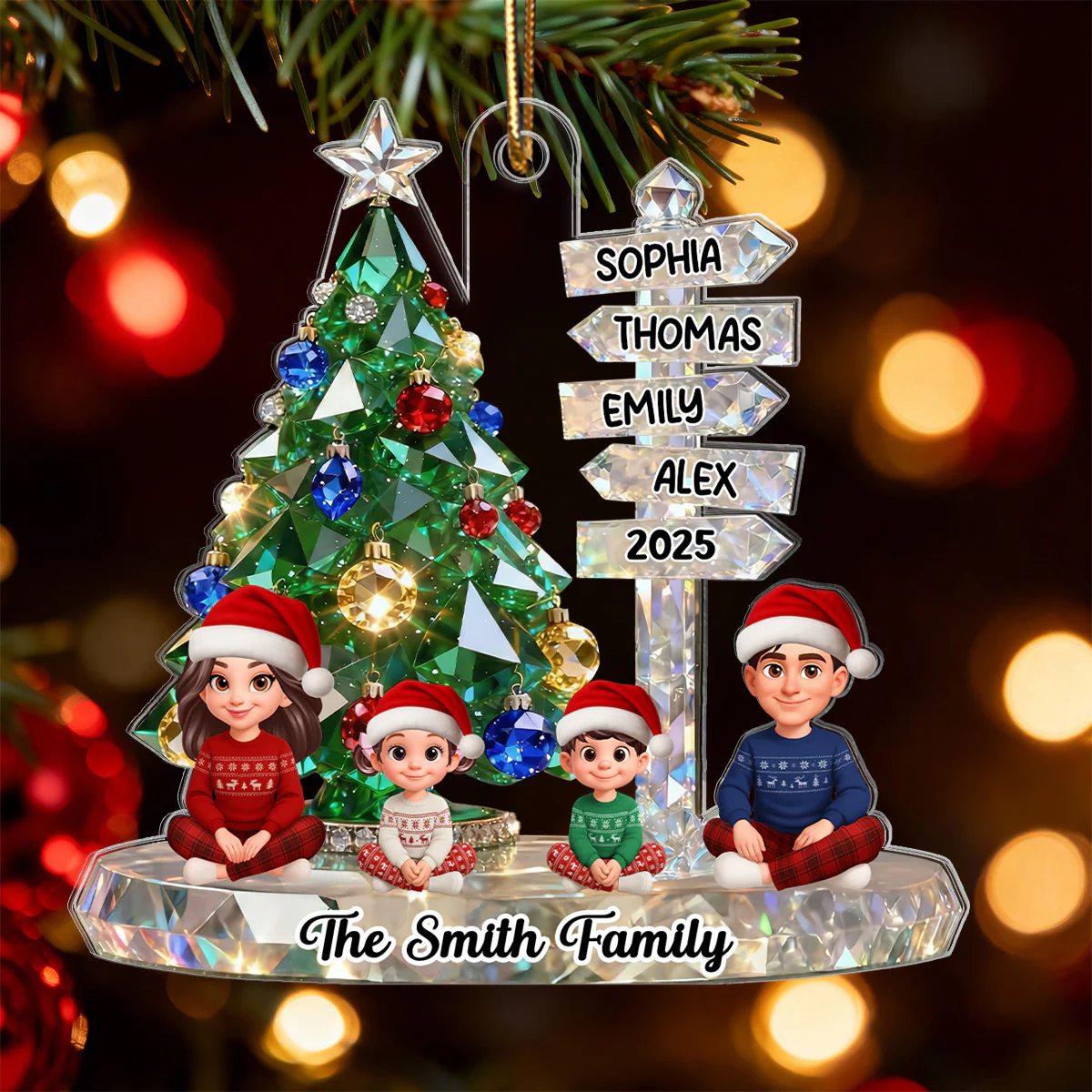 3D Effect Flat Christmas Sign Posts Beautiful Family Together - Personalized Acrylic Ornament - Gift For Family - Image 6