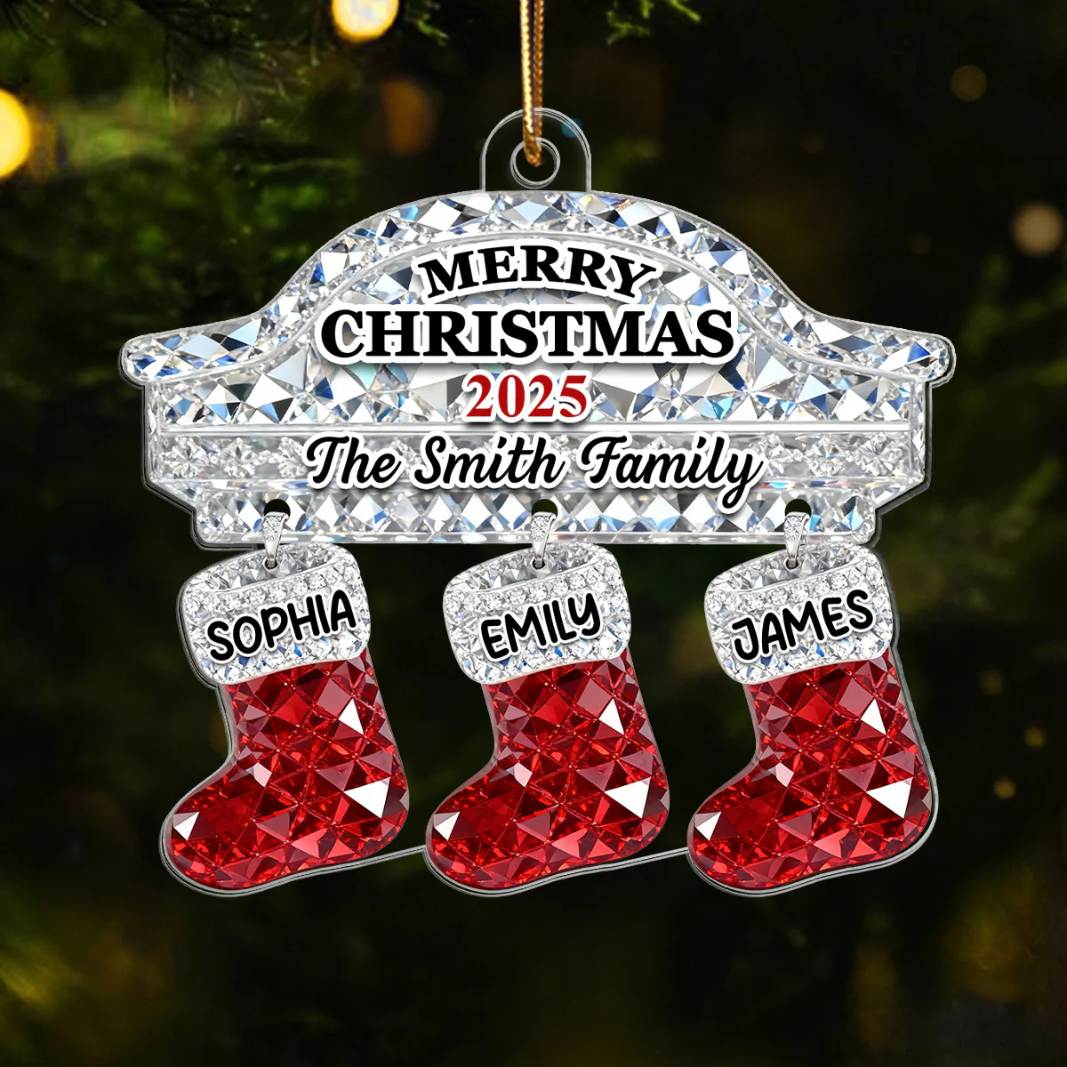 3D Effect Flat Christmas Stockings Family Names - Personalized Acrylic Ornament