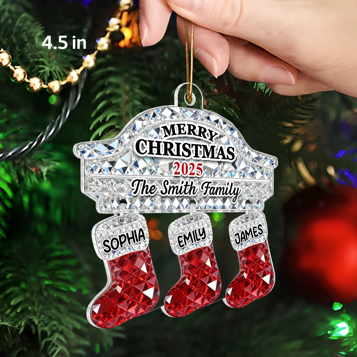 3D Effect Flat Christmas Stockings Family Names - Personalized Acrylic Ornament - Image 2