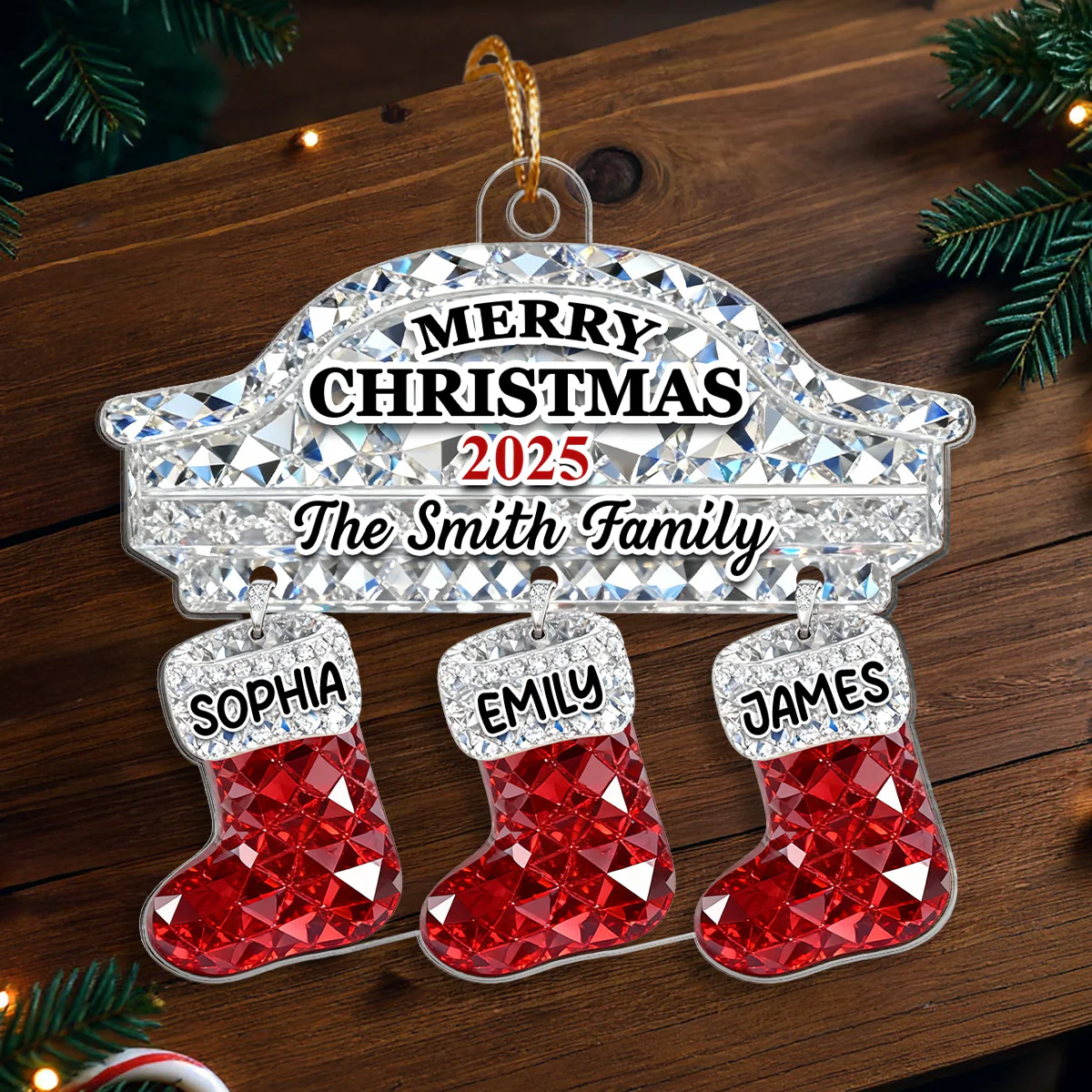 3D Effect Flat Christmas Stockings Family Names - Personalized Acrylic Ornament - Image 5