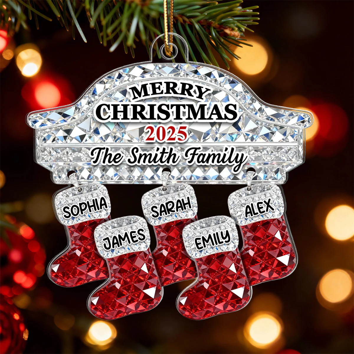 3D Effect Flat Christmas Stockings Family Names - Personalized Acrylic Ornament - Image 6