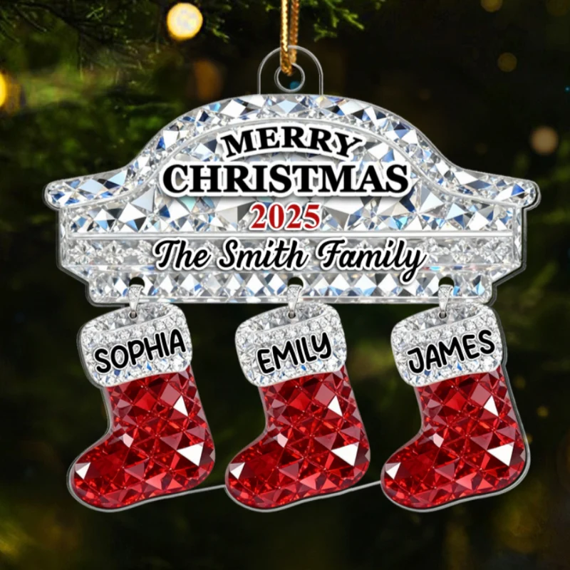 3D Effect Flat Christmas Stockings Family Names - Personalized Acrylic Ornament - Image 8