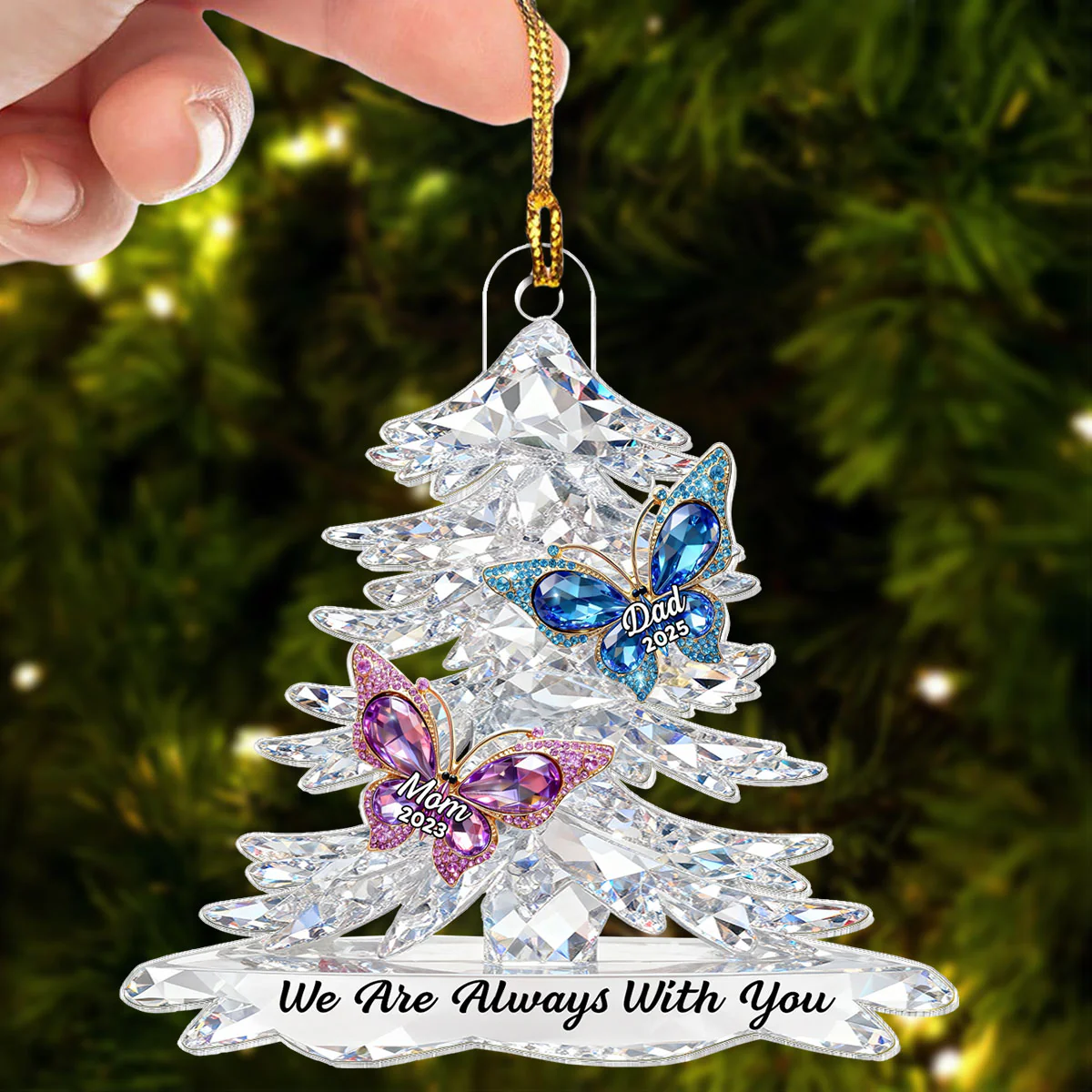 3D Effect Flat Christmas Tree Butterfly Memorial - Personalized Acrylic Ornament - Remembrance Gift, Sympathy Gift - Image 5