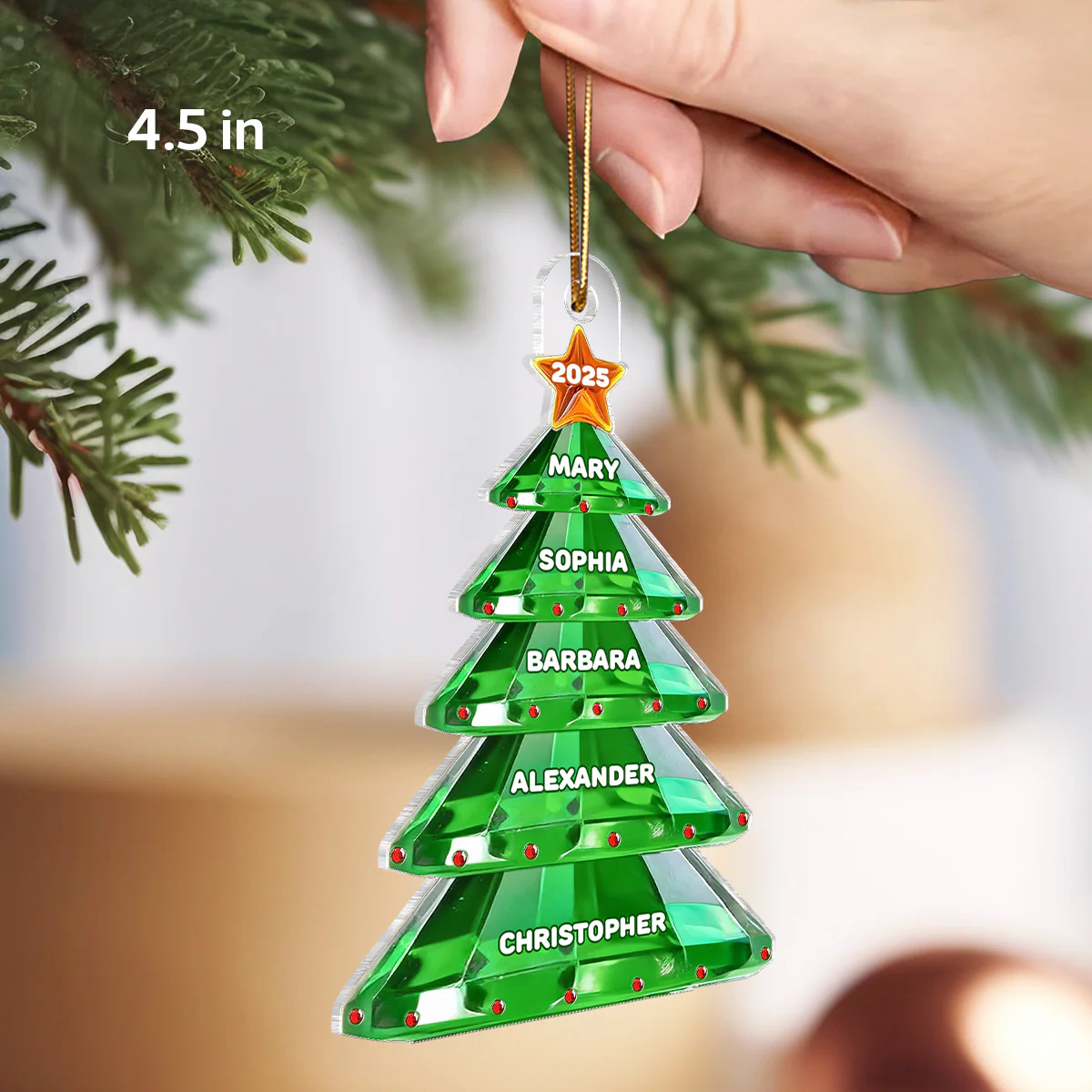 3D Crystal Effect Christmas Tree Family Names - Personalized Acrylic Ornament - Image 2