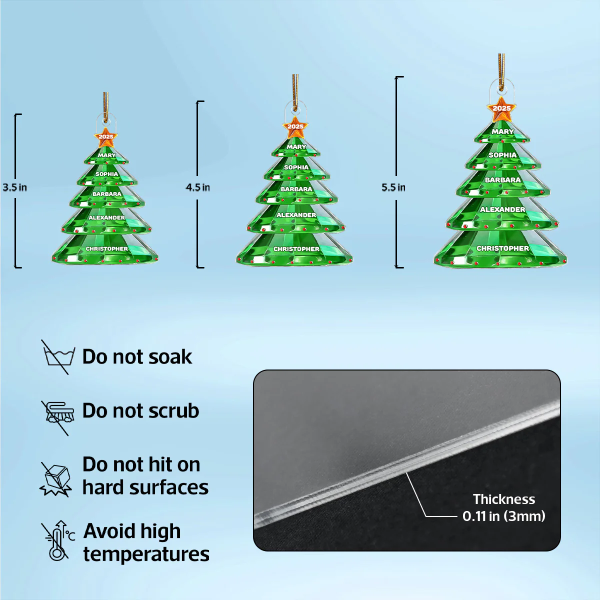 3D Crystal Effect Christmas Tree Family Names - Personalized Acrylic Ornament - Image 7