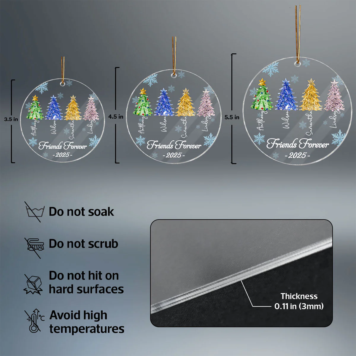 3D Crystal Effect Christmas Trees Best Friends Forever - Personalized Acrylic Ornament - Gift For Besties - Image 3