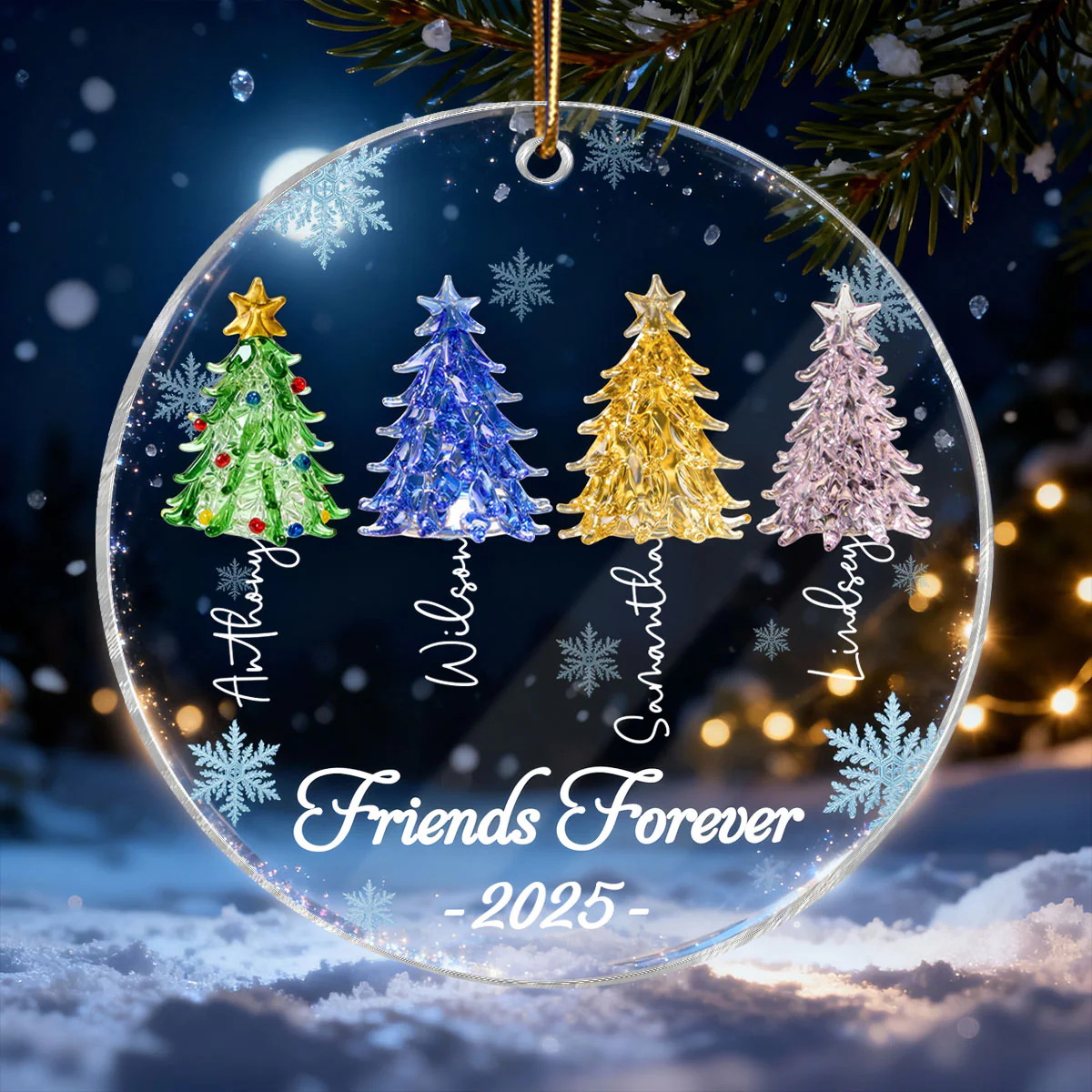 3D Crystal Effect Christmas Trees Best Friends Forever - Personalized Acrylic Ornament - Gift For Besties - Image 7