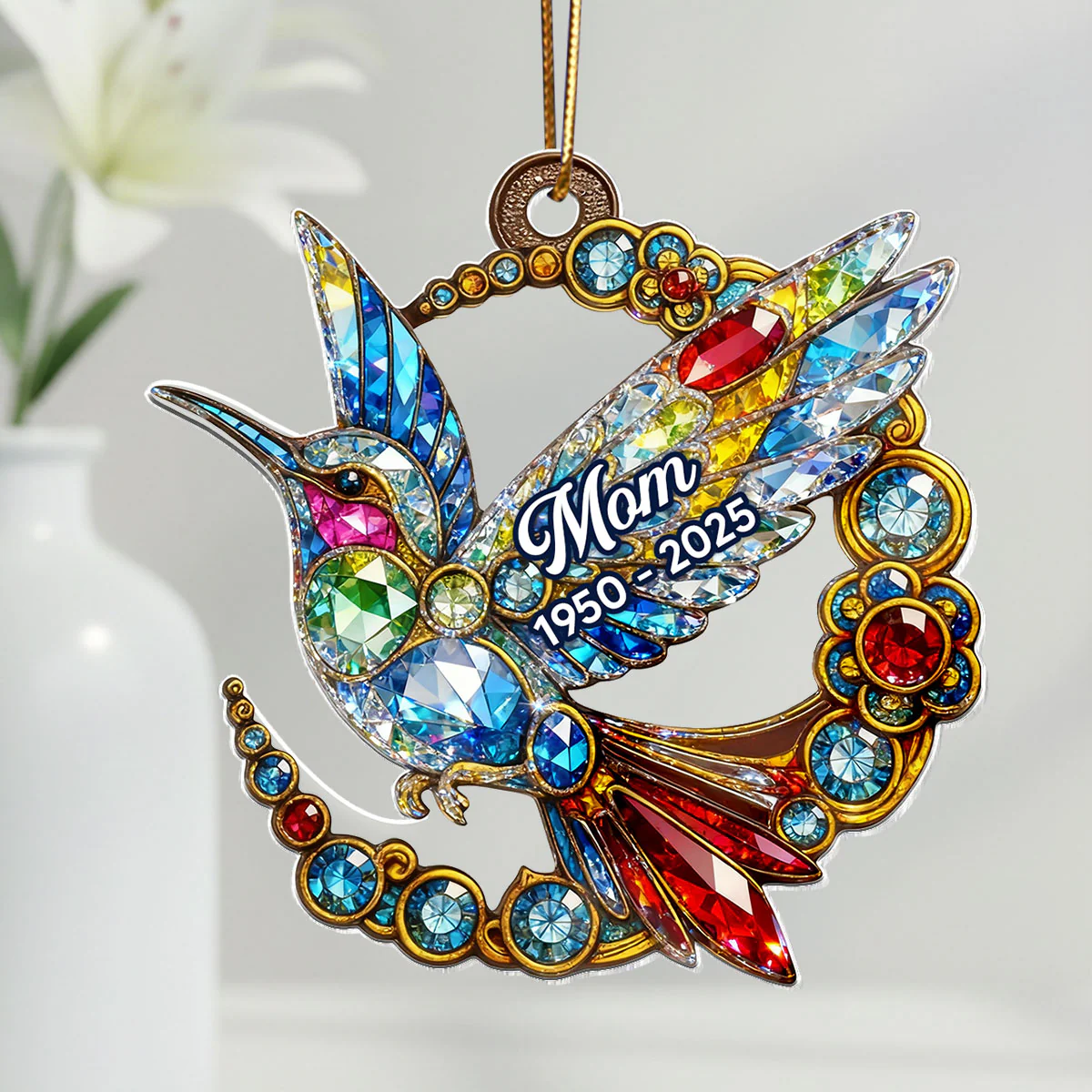 3D Crystal Effect Colorful Hummingbird Memorial - Personalized Acrylic Ornament - Remembrance Gift, Sympathy Gift