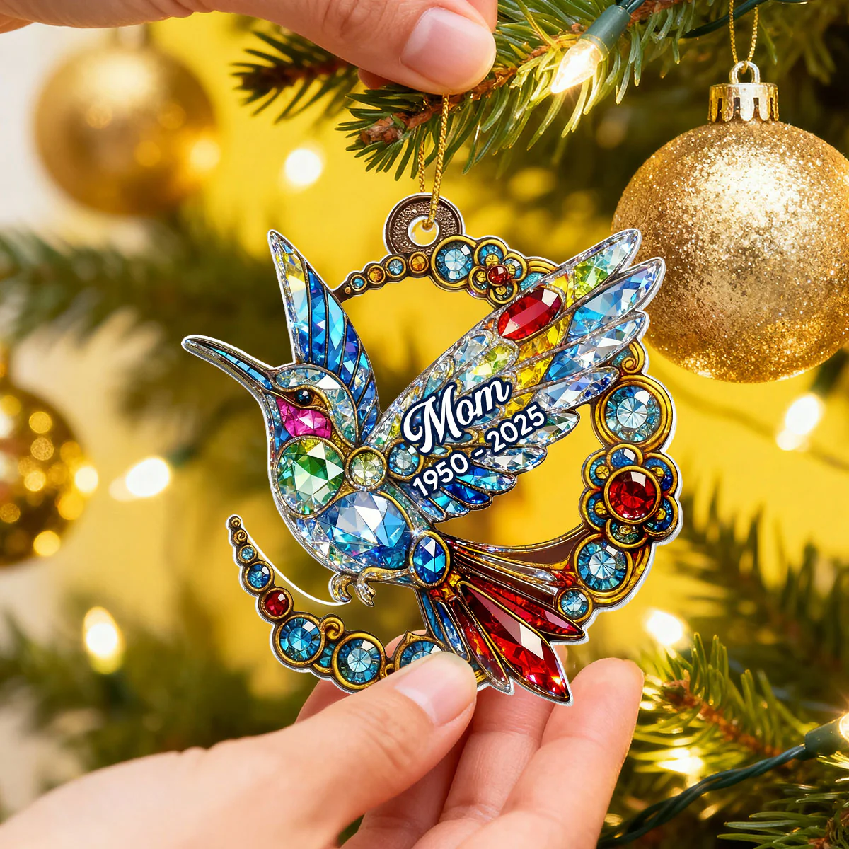 3D Crystal Effect Colorful Hummingbird Memorial - Personalized Acrylic Ornament - Remembrance Gift, Sympathy Gift - Image 3