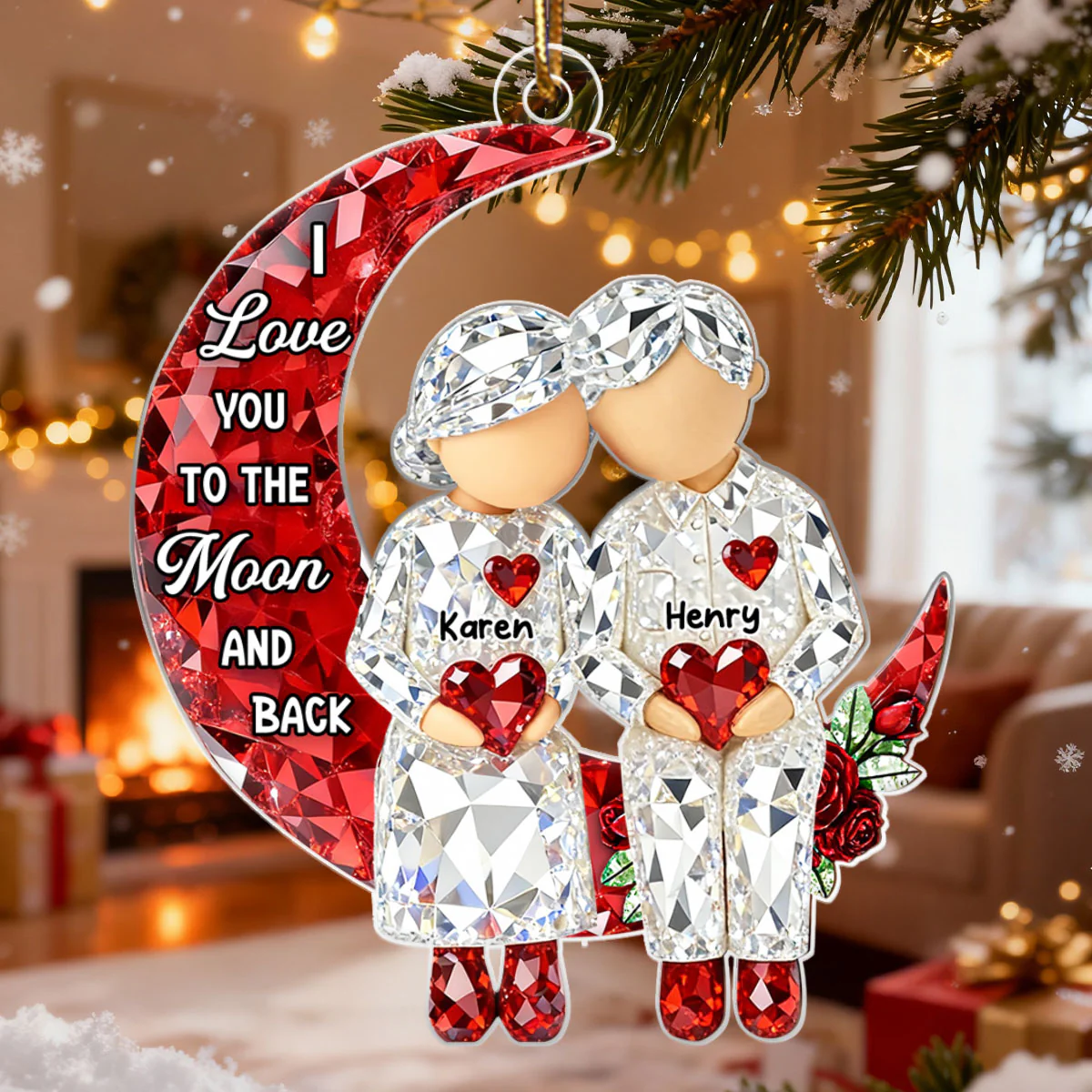 3D Crystal Effect Couple Love to the Moon - Personalized Acrylic Ornament - Christmas Gift for him, Gift for her