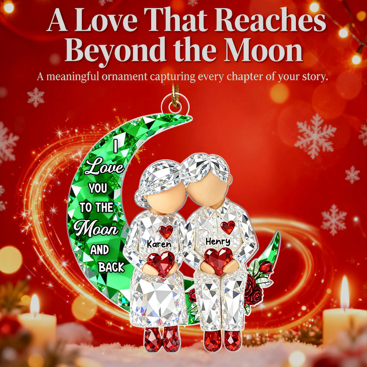 3D Crystal Effect Couple Love to the Moon - Personalized Acrylic Ornament - Christmas Gift for him, Gift for her - Image 10