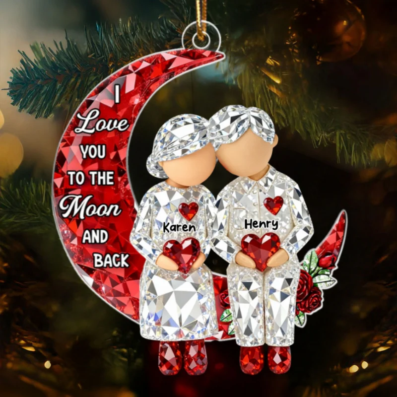 3D Crystal Effect Couple Love to the Moon - Personalized Acrylic Ornament - Christmas Gift for him, Gift for her - Image 12