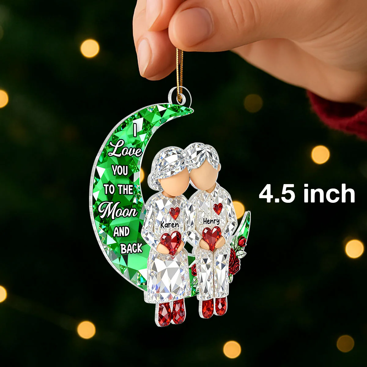 3D Crystal Effect Couple Love to the Moon - Personalized Acrylic Ornament - Christmas Gift for him, Gift for her - Image 2