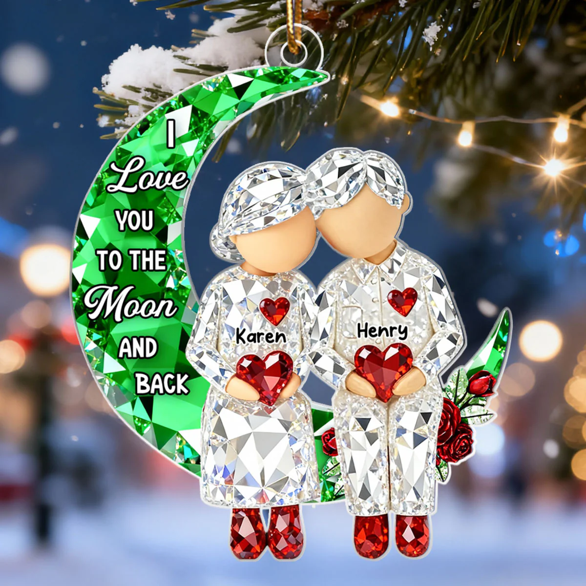 3D Crystal Effect Couple Love to the Moon - Personalized Acrylic Ornament - Christmas Gift for him, Gift for her - Image 3