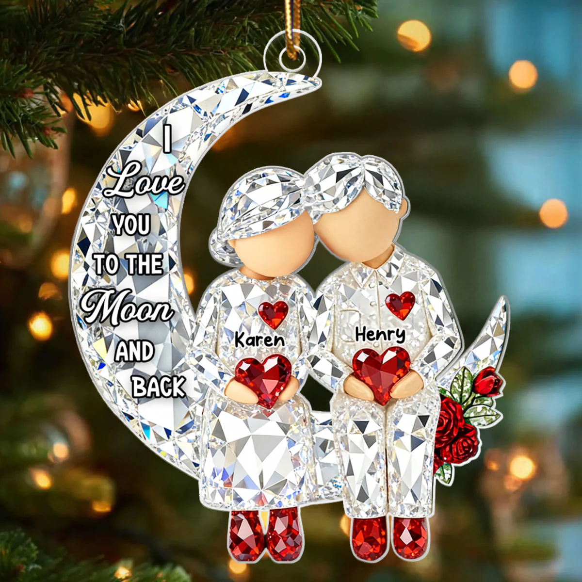 3D Crystal Effect Couple Love to the Moon - Personalized Acrylic Ornament - Christmas Gift for him, Gift for her - Image 4