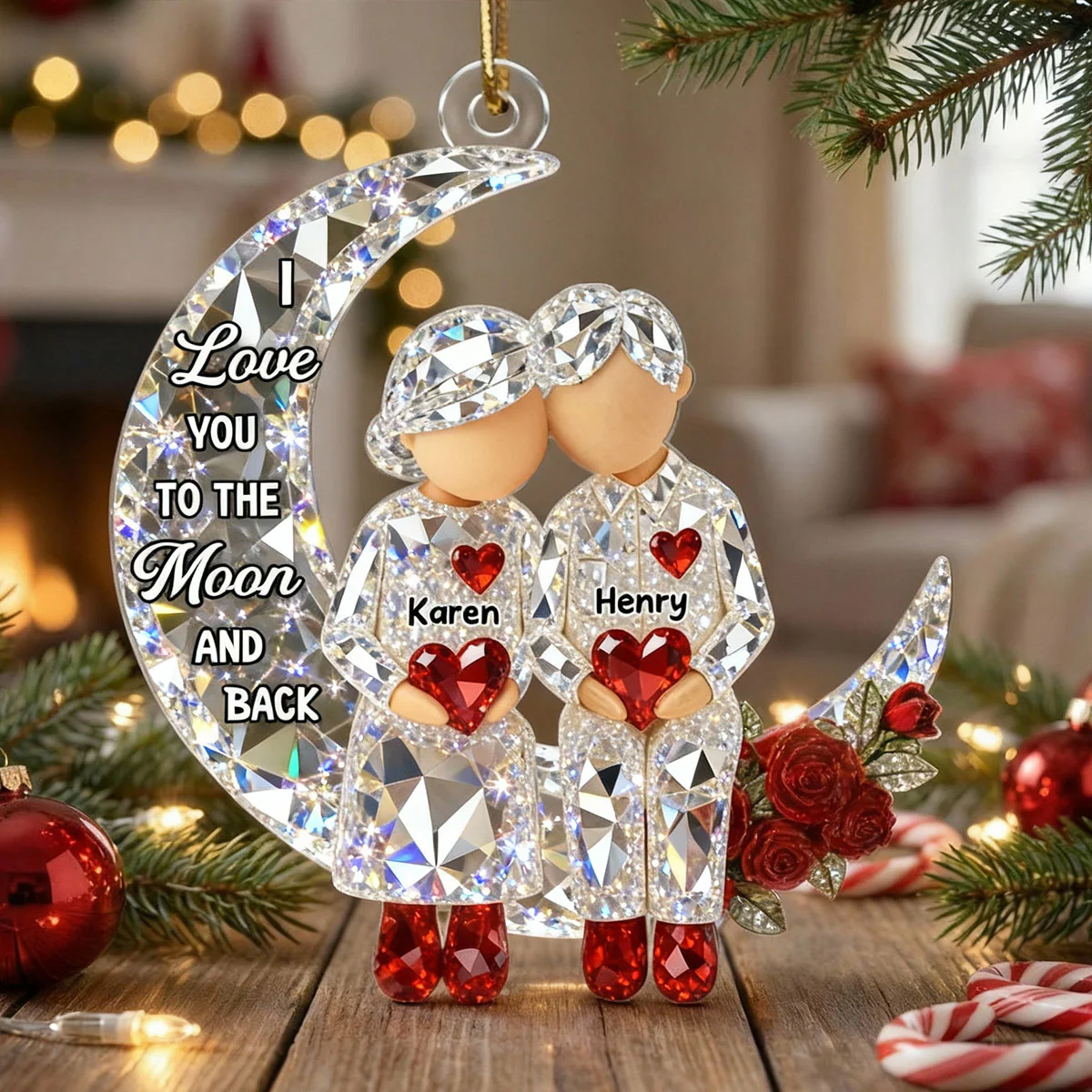 3D Crystal Effect Couple Love to the Moon - Personalized Acrylic Ornament - Christmas Gift for him, Gift for her - Image 5