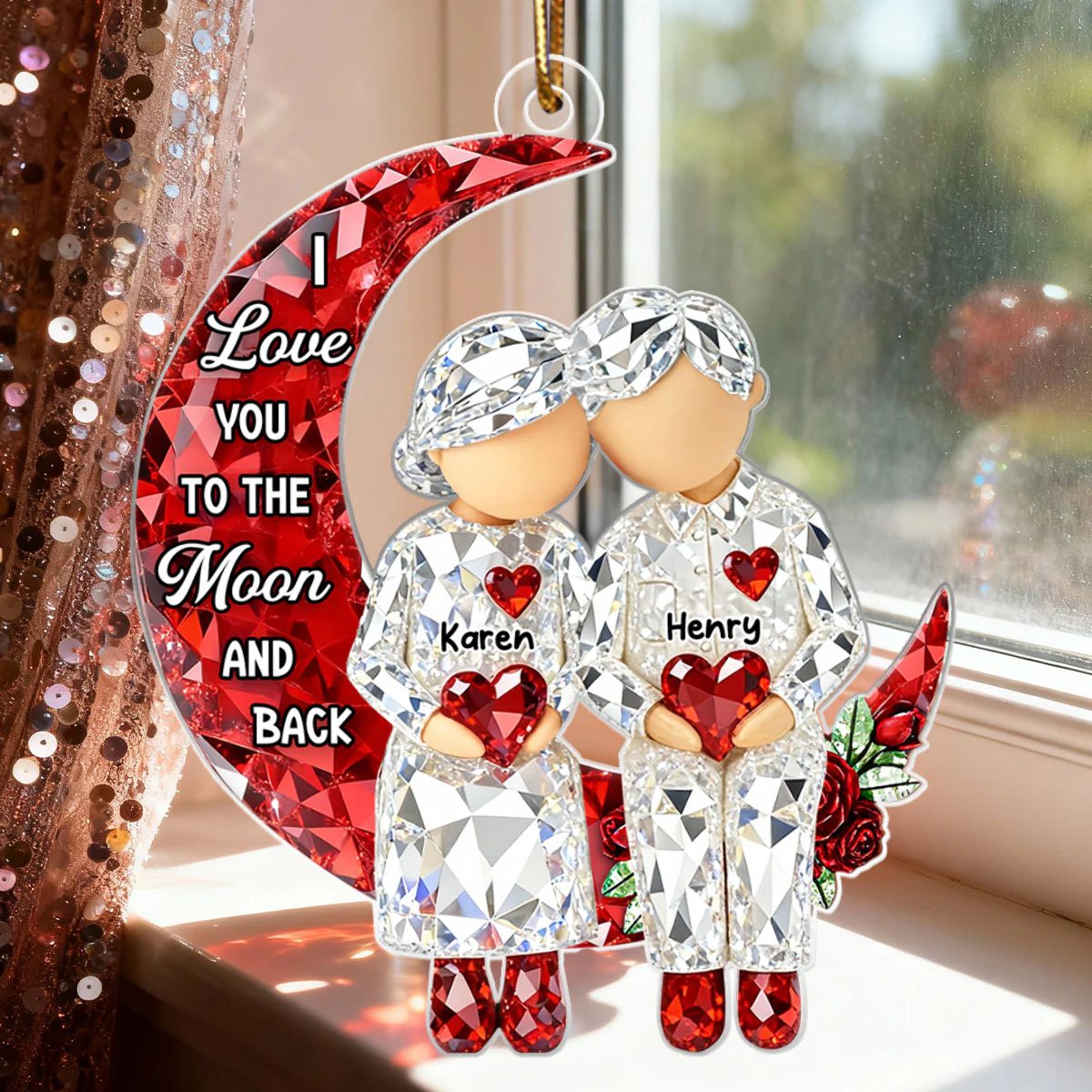 3D Crystal Effect Couple Love to the Moon - Personalized Acrylic Ornament - Christmas Gift for him, Gift for her - Image 6