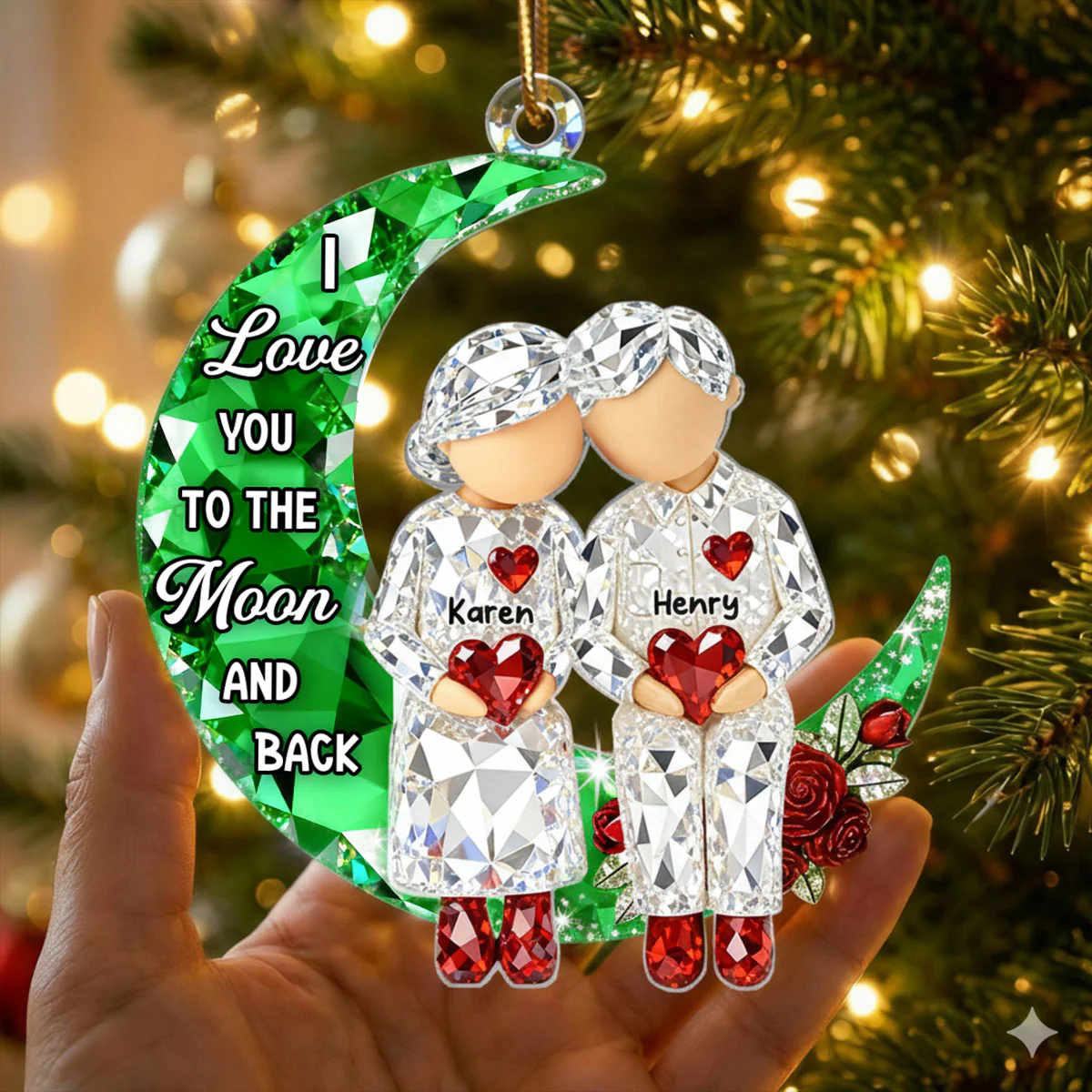 3D Crystal Effect Couple Love to the Moon - Personalized Acrylic Ornament - Christmas Gift for him, Gift for her - Image 7