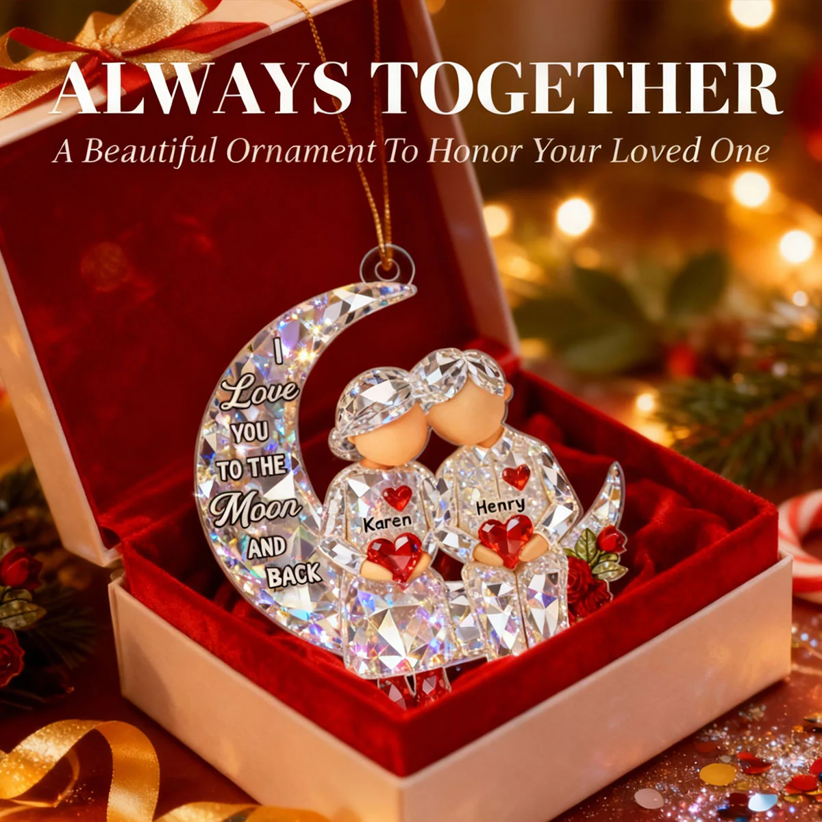3D Crystal Effect Couple Love to the Moon - Personalized Acrylic Ornament - Christmas Gift for him, Gift for her - Image 8