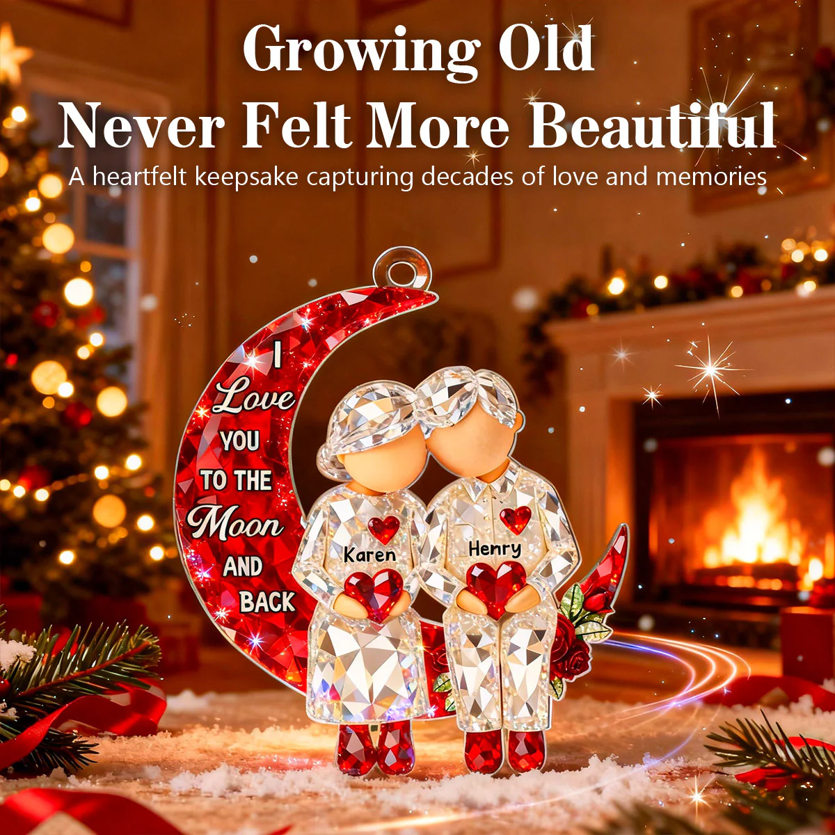 3D Crystal Effect Couple Love to the Moon - Personalized Acrylic Ornament - Christmas Gift for him, Gift for her - Image 9