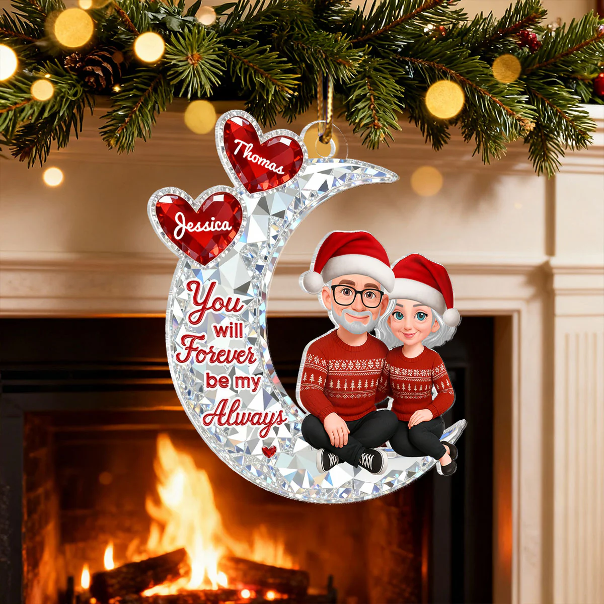 3D Effect Flat Couple Sitting On Moon - Personalized Acrylic Ornament - Heartfelt Gift For Couple, Gift For Him, For Her - Image 13