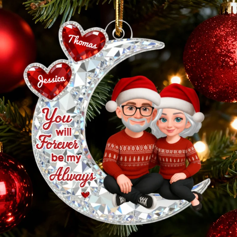 3D Effect Flat Couple Sitting On Moon - Personalized Acrylic Ornament - Heartfelt Gift For Couple, Gift For Him, For Her - Image 15