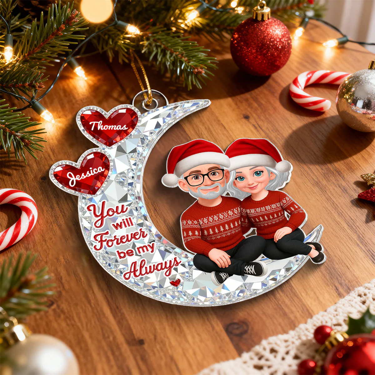 3D Effect Flat Couple Sitting On Moon - Personalized Acrylic Ornament - Heartfelt Gift For Couple, Gift For Him, For Her - Image 9