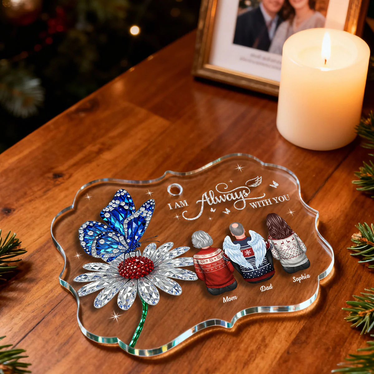 3D Crystal Effect Daisy Butterfly Always With You Family Memorial - Personalized Acrylic Ornament - Remembrance Gift, Sympathy Gift - Image 10