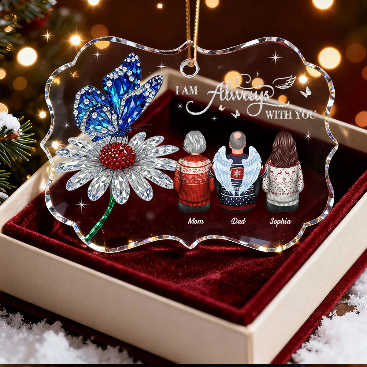 3D Crystal Effect Daisy Butterfly Always With You Family Memorial - Personalized Acrylic Ornament - Remembrance Gift, Sympathy Gift - Image 11