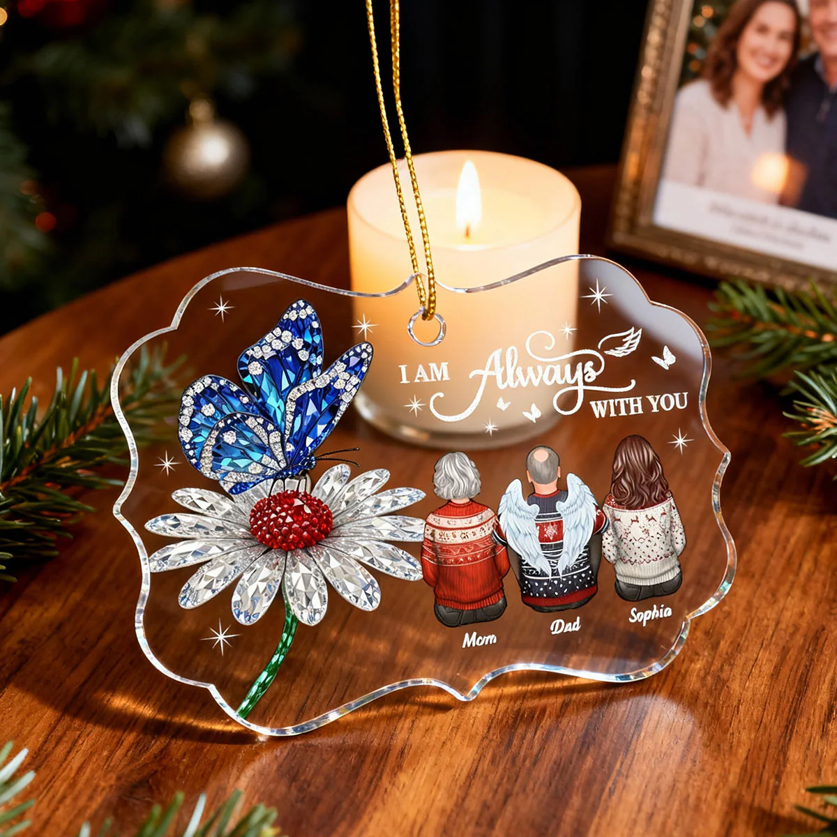 3D Crystal Effect Daisy Butterfly Always With You Family Memorial - Personalized Acrylic Ornament - Remembrance Gift, Sympathy Gift - Image 12