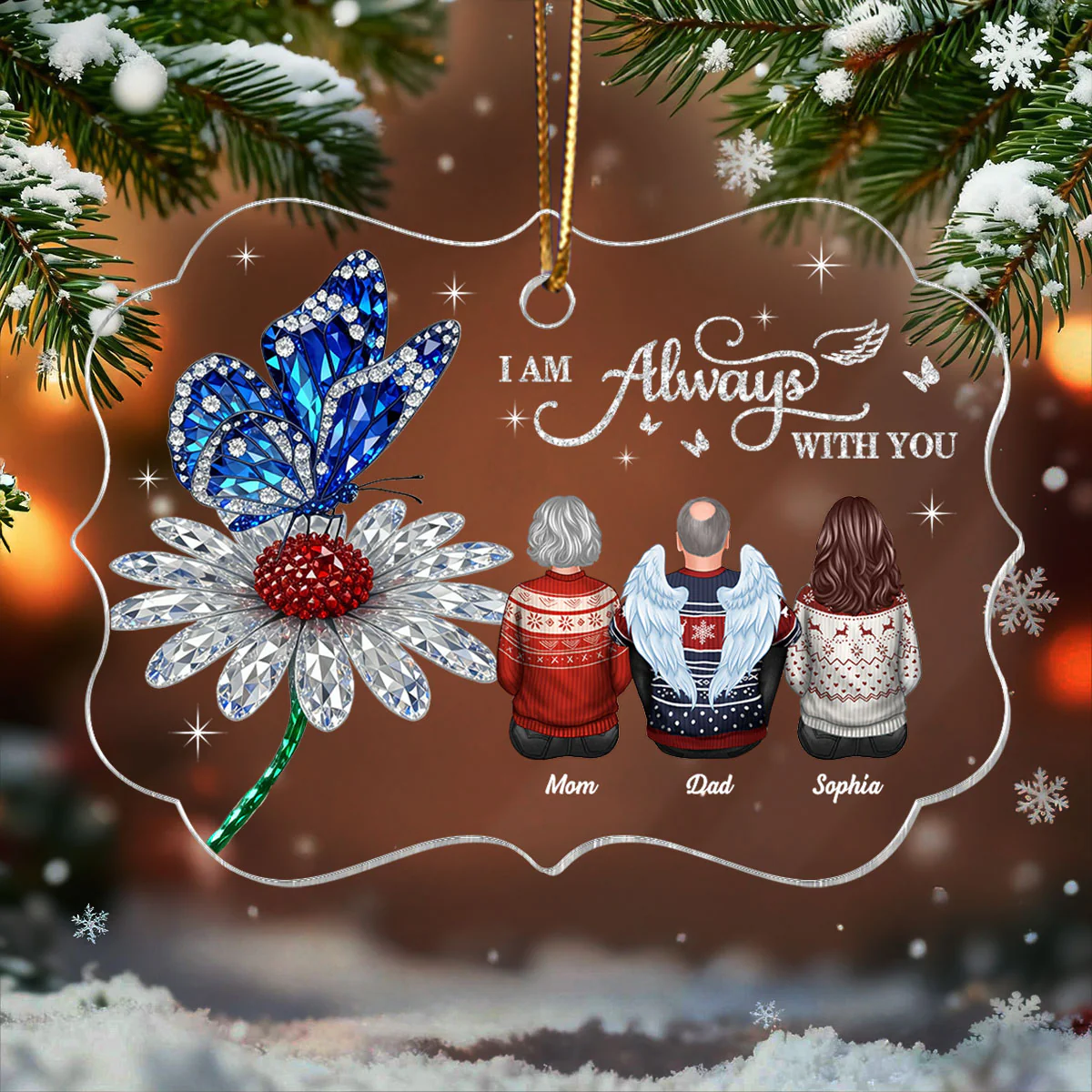 3D Crystal Effect Daisy Butterfly Always With You Family Memorial - Personalized Acrylic Ornament - Remembrance Gift, Sympathy Gift - Image 13