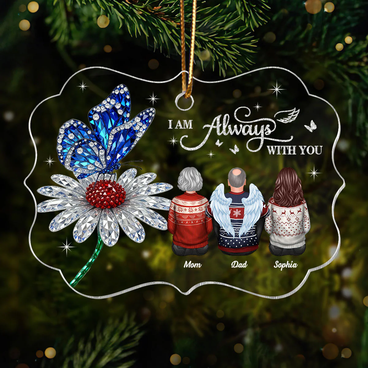 3D Crystal Effect Daisy Butterfly Always With You Family Memorial - Personalized Acrylic Ornament - Remembrance Gift, Sympathy Gift - Image 14