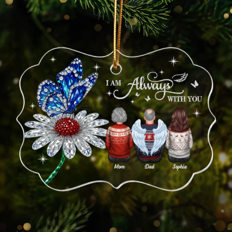 3D Crystal Effect Daisy Butterfly Always With You Family Memorial - Personalized Acrylic Ornament - Remembrance Gift, Sympathy Gift - Image 16