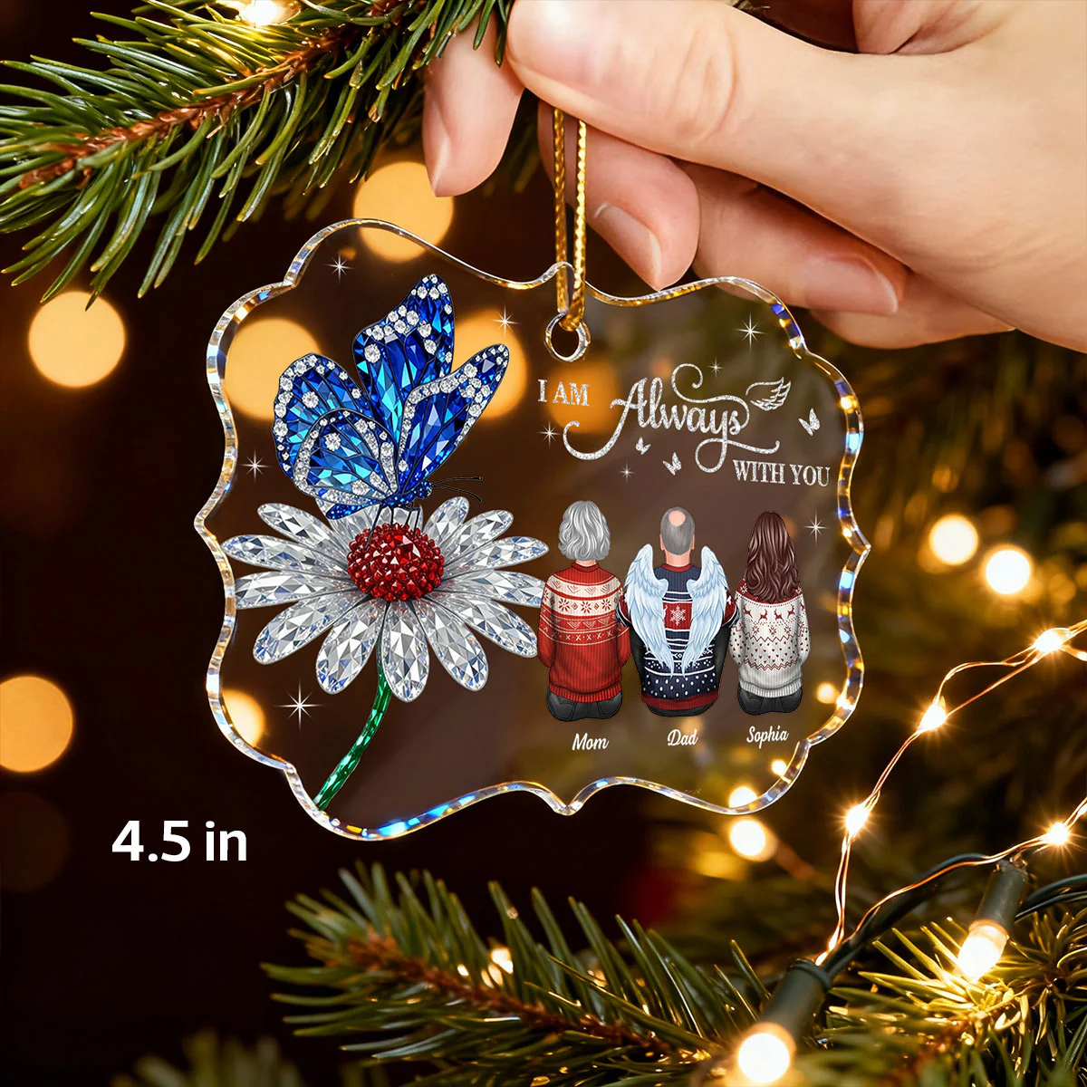 3D Crystal Effect Daisy Butterfly Always With You Family Memorial - Personalized Acrylic Ornament - Remembrance Gift, Sympathy Gift - Image 4