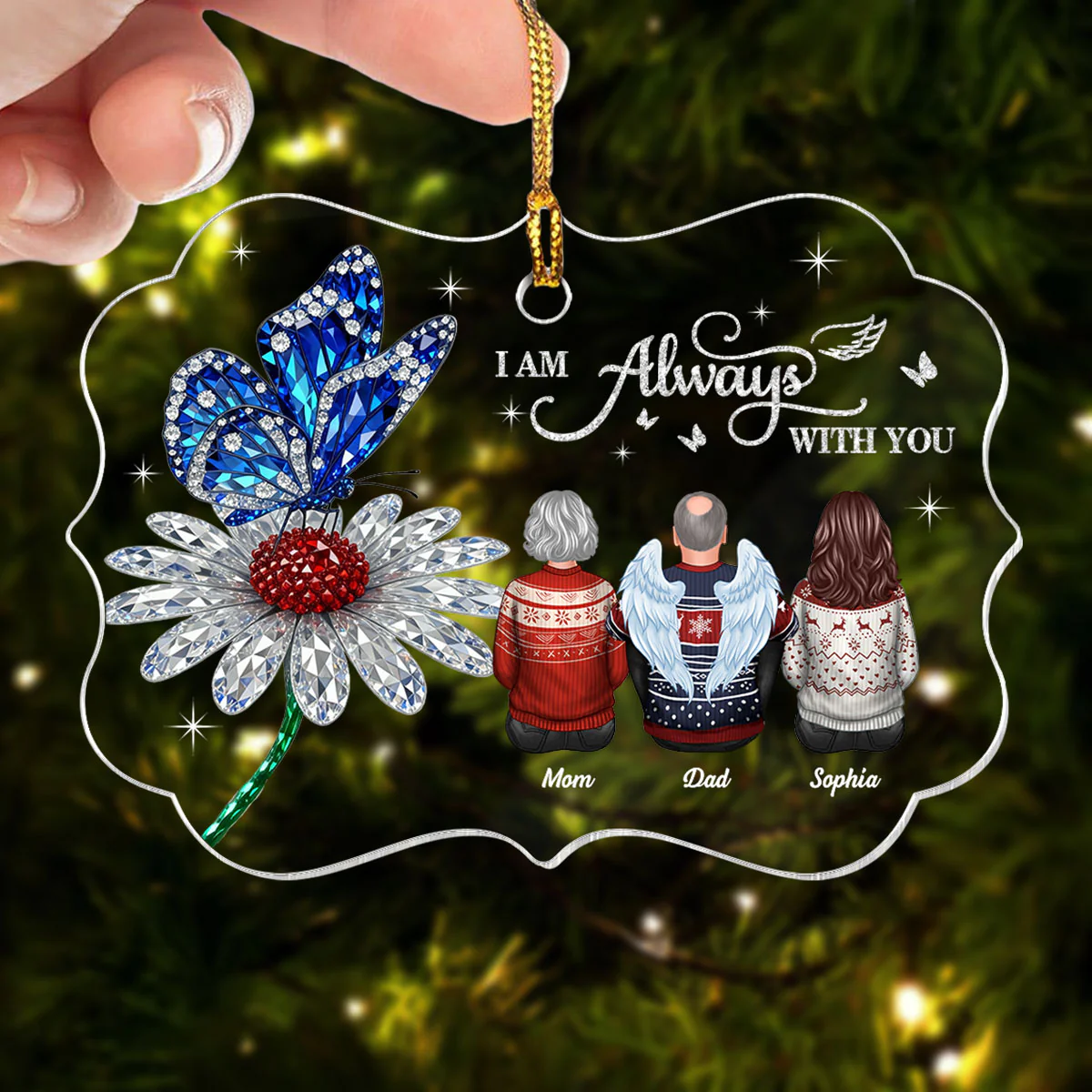 3D Crystal Effect Daisy Butterfly Always With You Family Memorial - Personalized Acrylic Ornament - Remembrance Gift, Sympathy Gift - Image 5