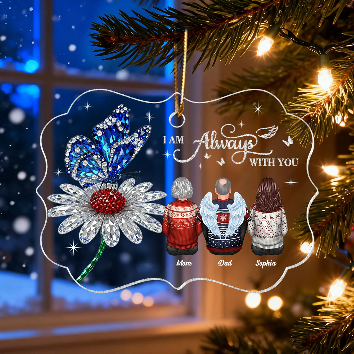 3D Crystal Effect Daisy Butterfly Always With You Family Memorial - Personalized Acrylic Ornament - Remembrance Gift, Sympathy Gift - Image 6