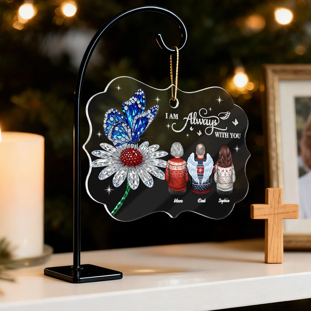 3D Crystal Effect Daisy Butterfly Always With You Family Memorial - Personalized Acrylic Ornament - Remembrance Gift, Sympathy Gift - Image 7