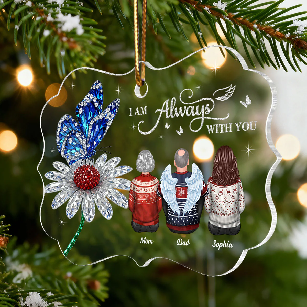 3D Crystal Effect Daisy Butterfly Always With You Family Memorial - Personalized Acrylic Ornament - Remembrance Gift, Sympathy Gift - Image 8