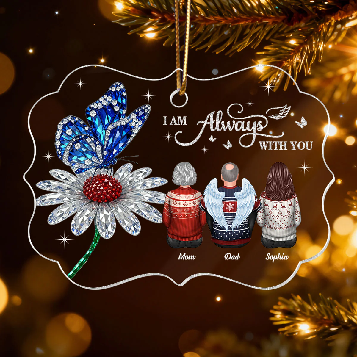 3D Crystal Effect Daisy Butterfly Always With You Family Memorial - Personalized Acrylic Ornament - Remembrance Gift, Sympathy Gift - Image 9