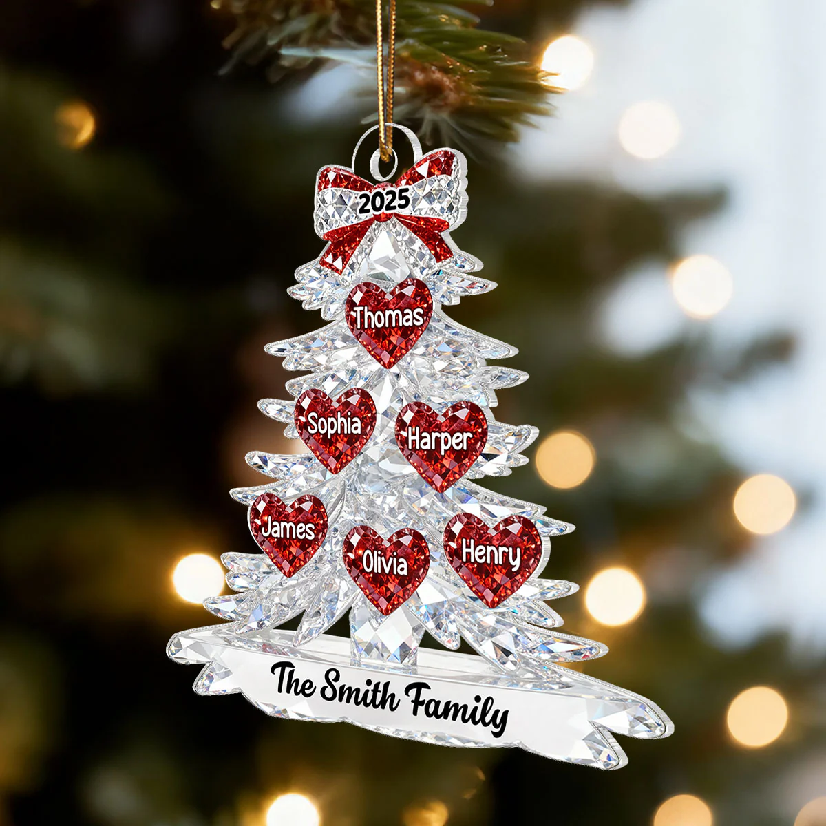 3D Effect Flat Family Christmas Tree Hearts Names - Personalized Acrylic Ornament - Gift For Family - Image 6