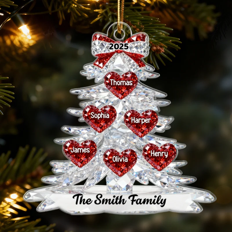 3D Effect Flat Family Christmas Tree Hearts Names - Personalized Acrylic Ornament - Gift For Family - Image 8