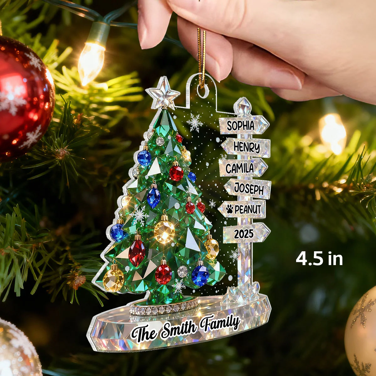 3D Crystal Effect Family Christmas Tree Sign Posts - Personalized Acrylic Ornament - Gift For Family - Image 2