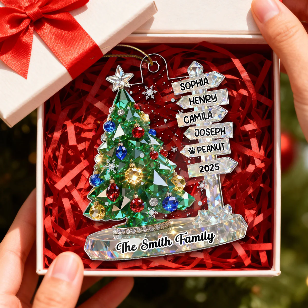 3D Crystal Effect Family Christmas Tree Sign Posts - Personalized Acrylic Ornament - Gift For Family - Image 3