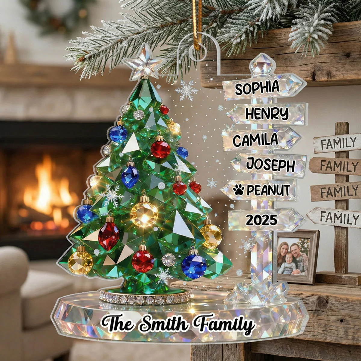 3D Crystal Effect Family Christmas Tree Sign Posts - Personalized Acrylic Ornament - Gift For Family - Image 4