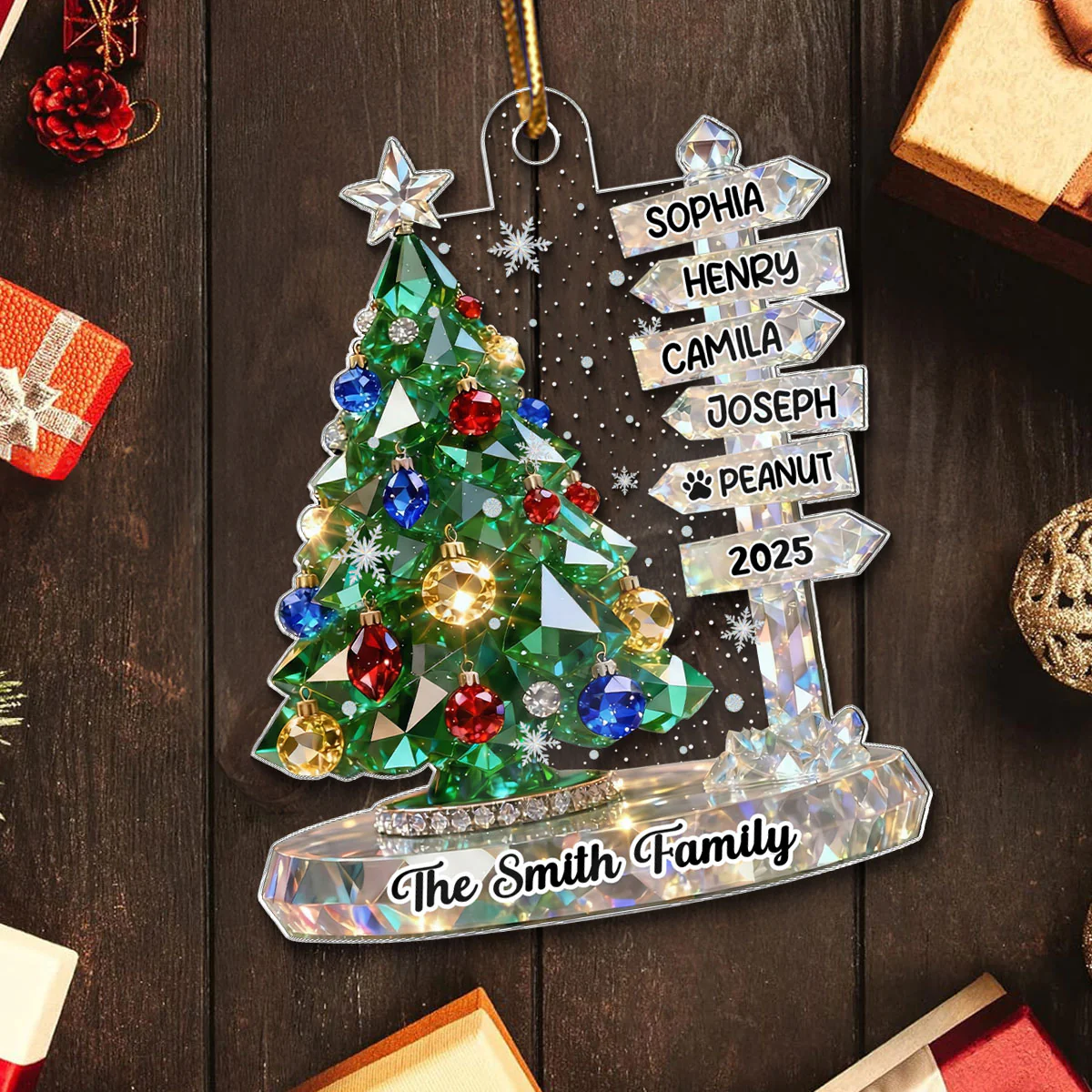 3D Crystal Effect Family Christmas Tree Sign Posts - Personalized Acrylic Ornament - Gift For Family - Image 5