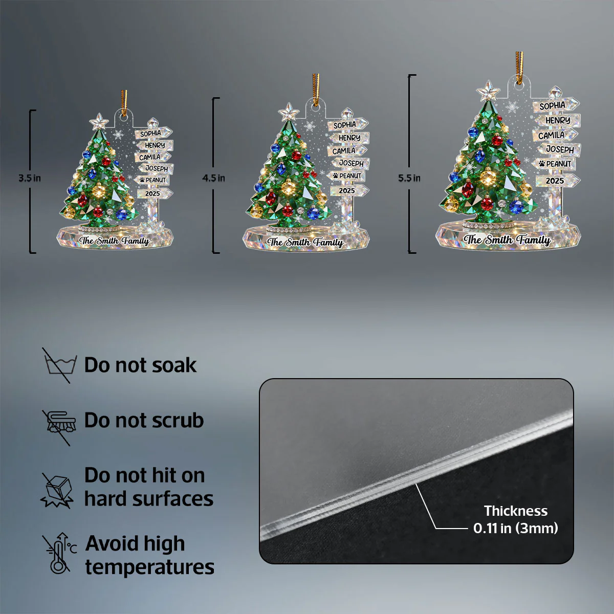 3D Crystal Effect Family Christmas Tree Sign Posts - Personalized Acrylic Ornament - Gift For Family - Image 7