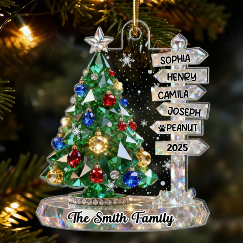 3D Crystal Effect Family Christmas Tree Sign Posts - Personalized Acrylic Ornament - Gift For Family - Image 8