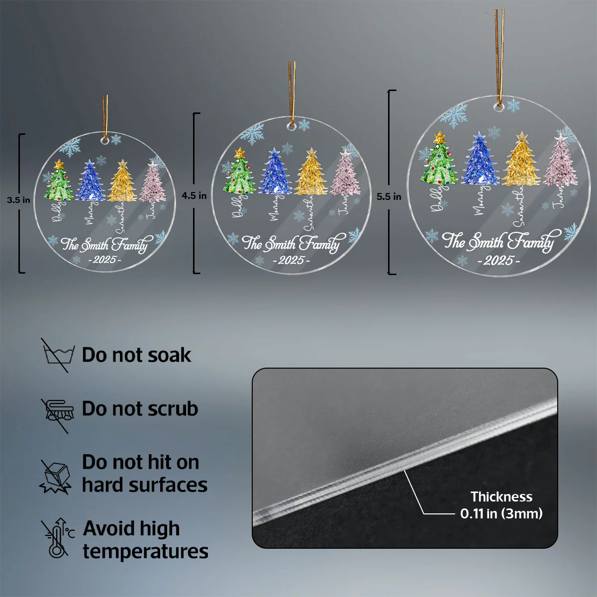 3D Crystal Effect Family Christmas Trees - Personalized Acrylic Ornament - Gift For Family - Image 5