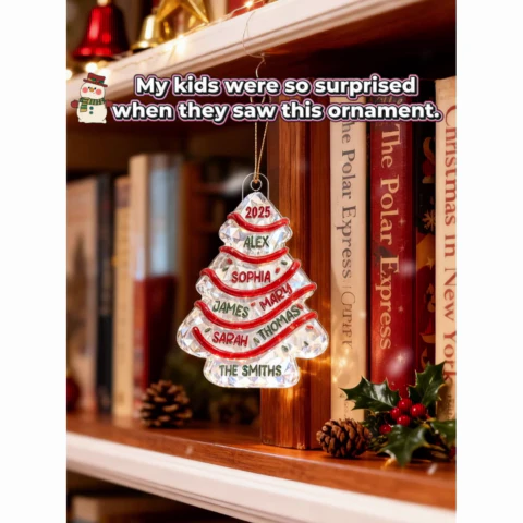 3D Effect Flat Family Names Christmas Tree Cake - Personalized Acrylic Ornament - Christmas Gift For Whole Family, Extended Family - Image 2