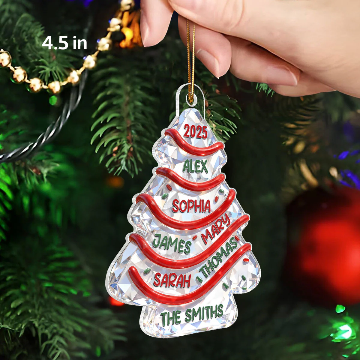 3D Effect Flat Family Names Christmas Tree Cake - Personalized Acrylic Ornament - Christmas Gift For Whole Family, Extended Family - Image 3